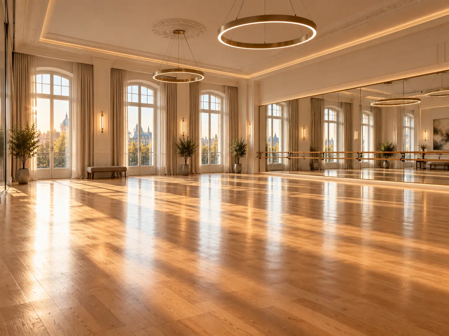 Grosszügiges Tanzstudio mit warmem Licht